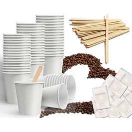 KIT ECOLOGICO da 100 BICCHIERI DI CARTA + 100 BUSTINE ZUCCHERO + 100 PALETTE  IN LEGNO per caffe' - Lavazza Blue - Lavazza