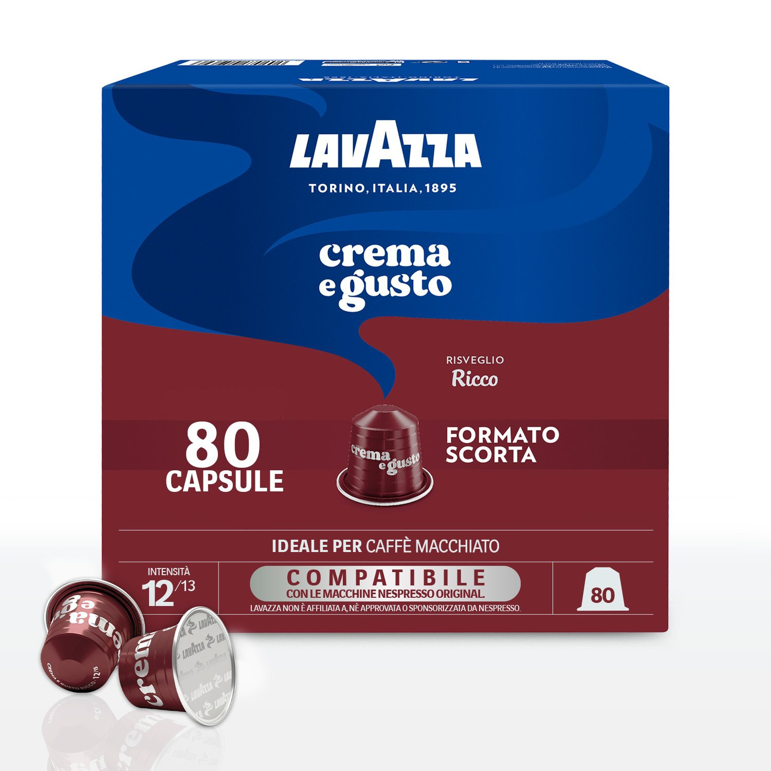 80 Capsule In Alluminio Lavazza Compatibili Nespresso Crema & Gusto Ricco