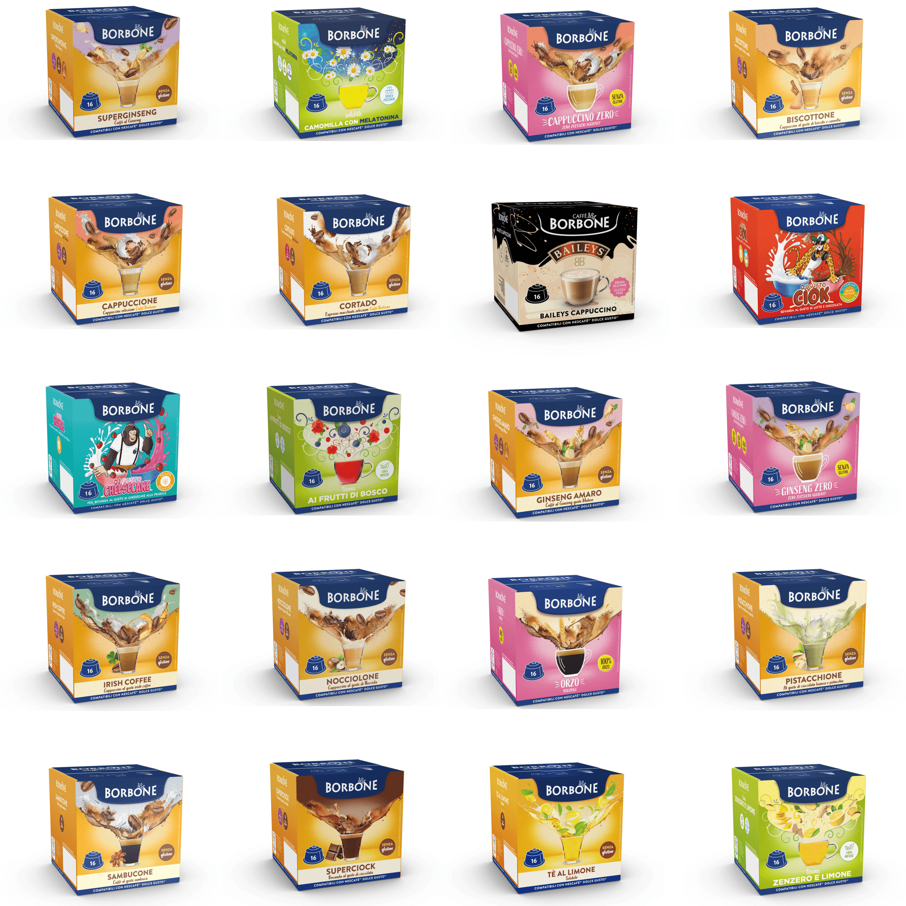 64 Capsule Borbone Infusi & Solubili Compatibili Nescafè Dolce Gusto 4 Confezioni Da 16 Capsule Gusti a Scelta