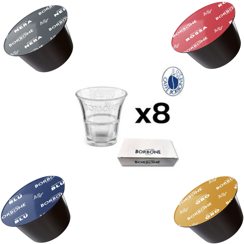 540 Capsule Borbone Compatibili NESCAFE' DOLCE GUSTO Gusti A Scelta + Set Da 8 Bicchierini In Vetro Omaggio