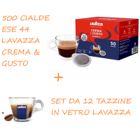 500 Cialde Filtro Carta ESE 44 mm Lavazza Crema & Gusto + 12 Tazzine In Vetro Lavazza